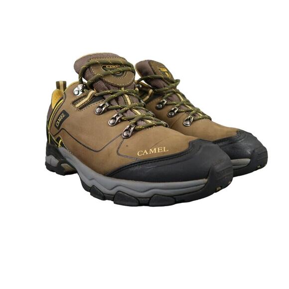 Camel Shoes Mens 9 Hiking Low Leather Boot Outdoor Trekking Active Lace Up Brown - Picture 1 of 14